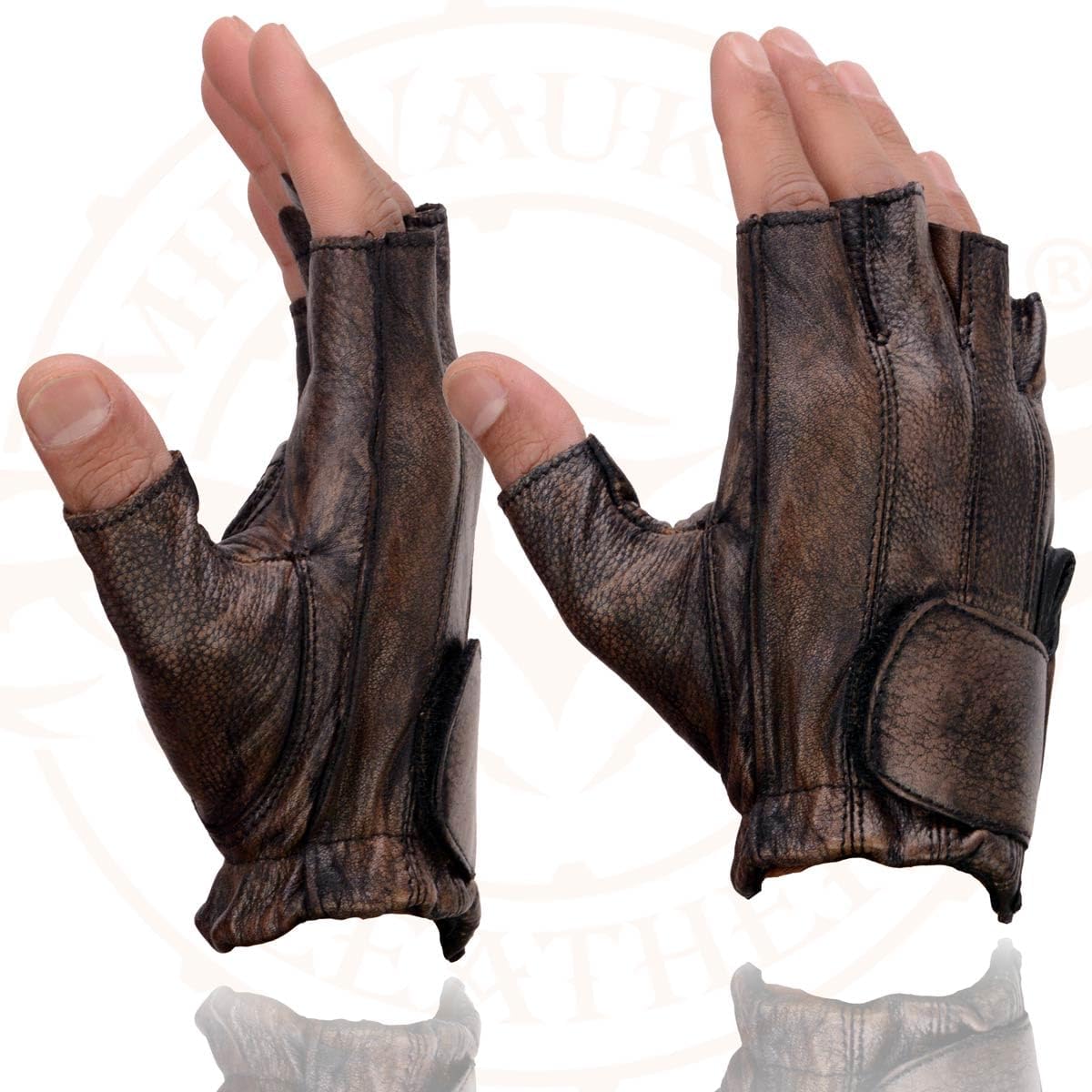 Milwaukee Leather MG7561 Men's Premium Brown Leather Gel Padded Palm Fingerless Motorcycle Hand Gloves - Image 3