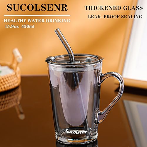 Miniatura 2 de Vaso de agua, tazas de café helado con popote y tapa sellada, taza de agua de vidrio con pajilla y tapa de 15.9 onzas para agua, café helado, leche,