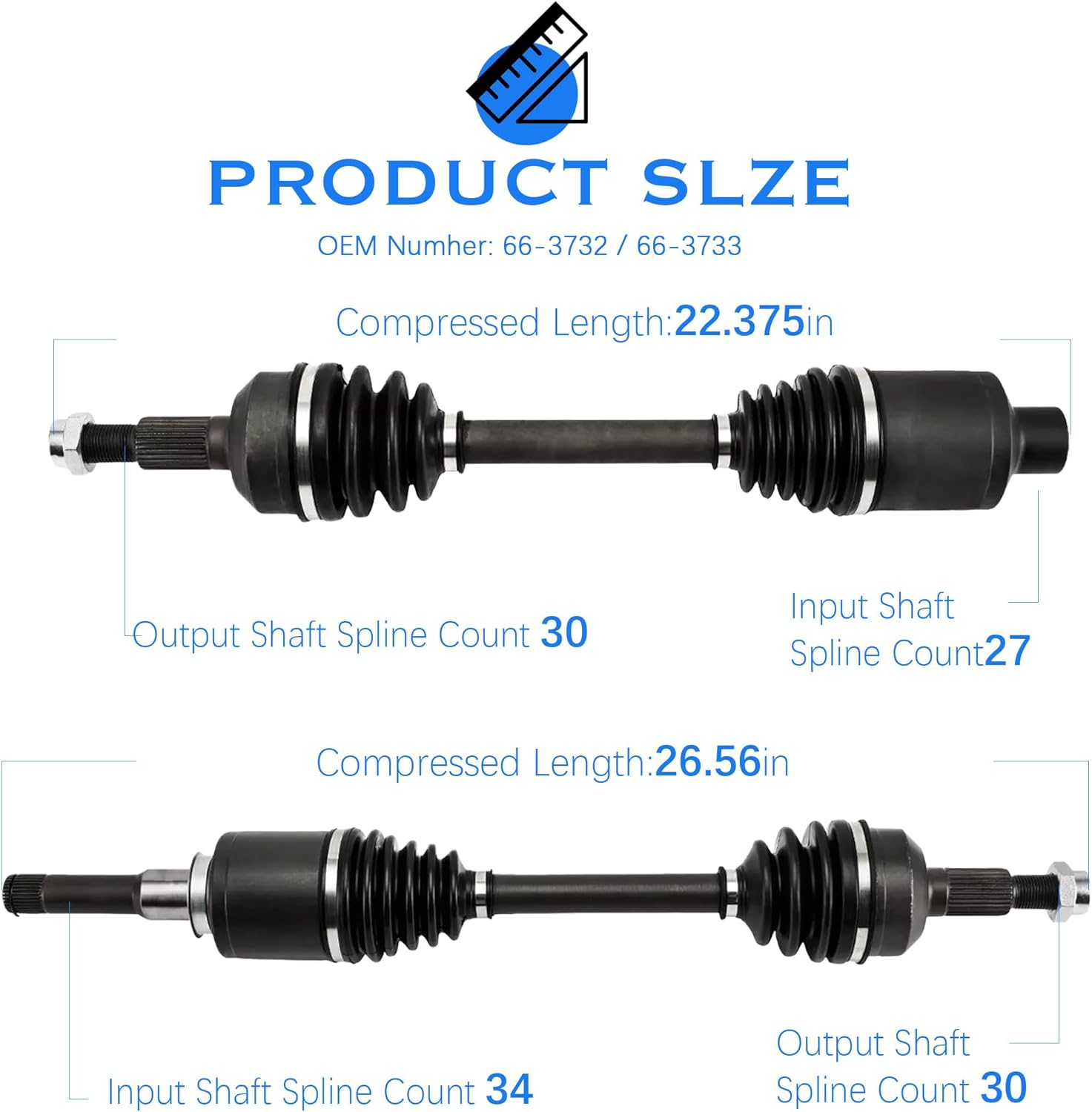 2pcs Front CV Left/Right Front Half Axle Kit, Fit For 2010-2015 Chevrolet Equinox, 2011-2016 GMC Terrain, 66-1516 66-1517