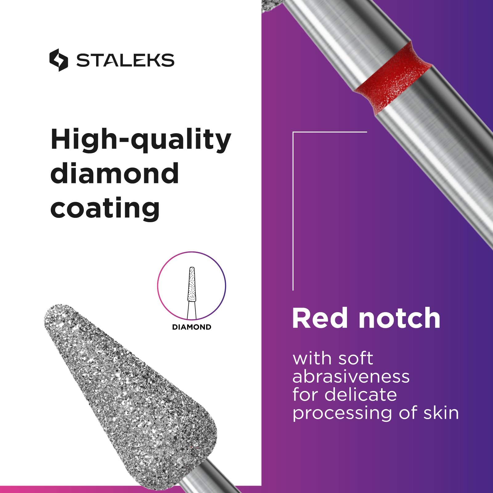 STALEKS PRO Expert - Punta diamantata per trapano per unghie, a pera arrotondata, rossa, testa da 5 mm/12 mm WP), morbida abrasività per cuticole, pareti laterali, pulizia epidermide e hardware
