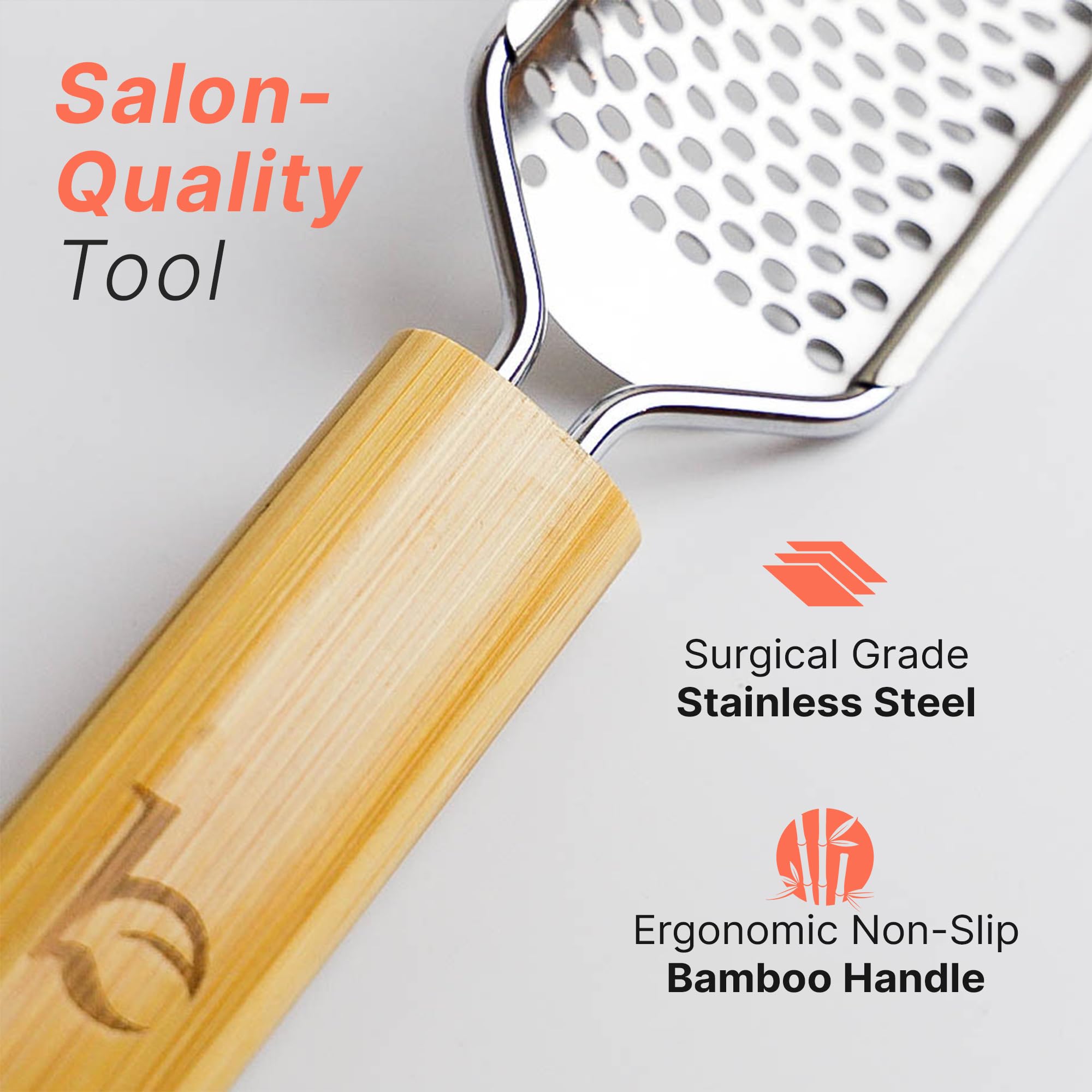 Lima de pies – Herramienta para eliminar callos para la piel muerta, herramientas de pedicura en casa, raspador de pies y talones, pies suaves suaves con un rallador y raspador (bambú y acero 5