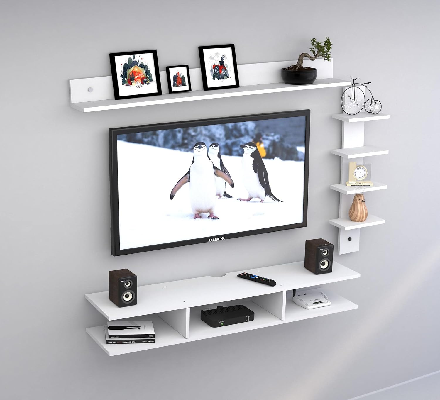 Redwud Hazel Engineered Wooden Wall Mounted TV Unit/TV Entertainment Unit for Living Room (White) – Ideal for Upto 50 (D.I.Y)