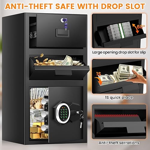 Miniatura 2 de Caja fuerte grande ignífuga de 5.6 pies cúbicos para negocios, caja fuerte de dinero antirrobo con ranura de caída de posición rápida, teclado