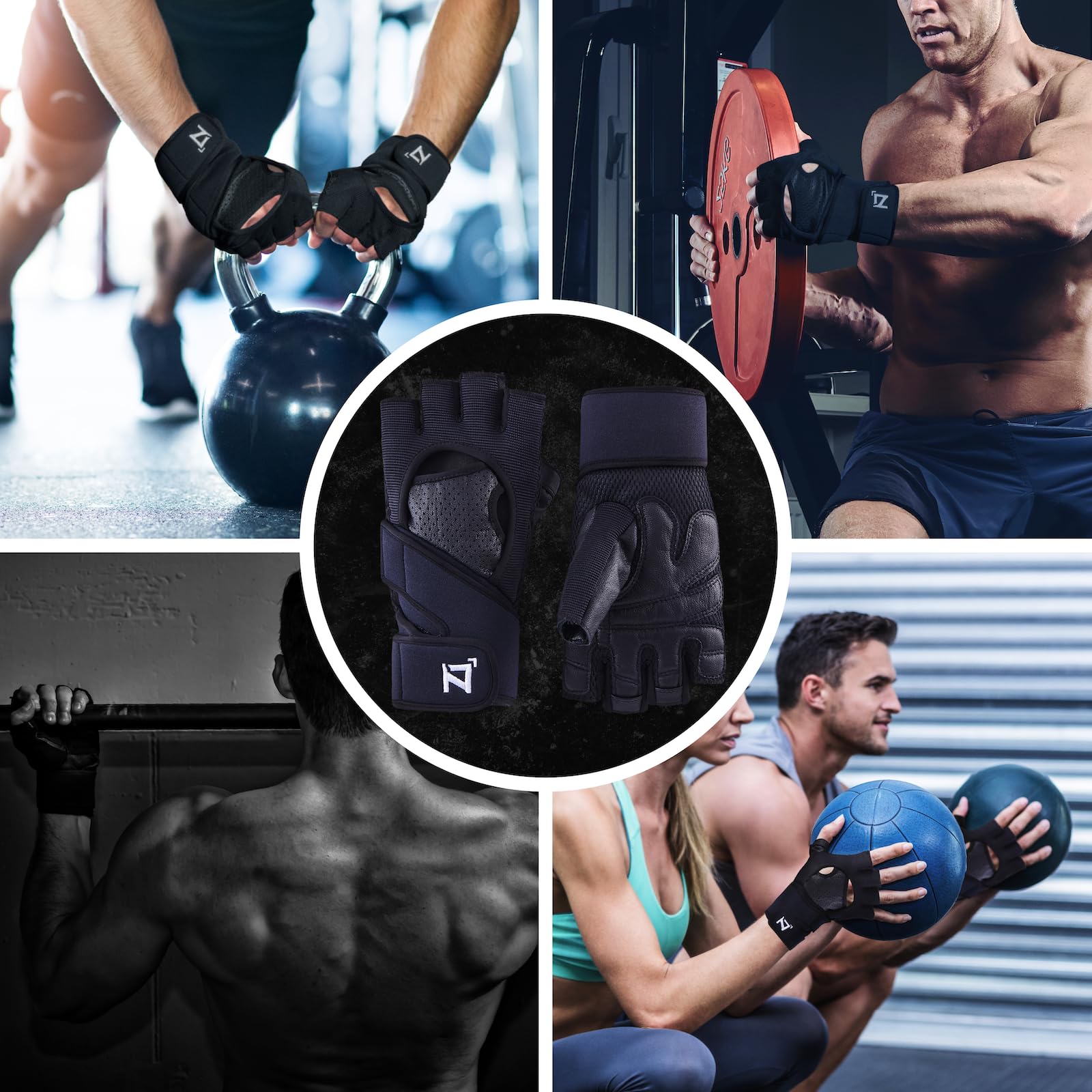 OOZi Guantes de entrenamiento sin dedos para hombres y mujeres con soporte para levantamiento de pesas, gimnasio, entrenamiento, ejercicio, entrenamiento físico, puños de cuero genuino duraderos (XL)