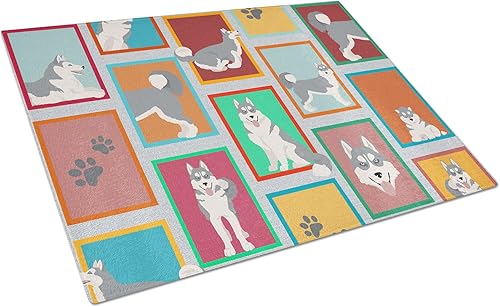 Caroline's Treasures MLM1159LCB Lots of Grey Siberian Husky Glass Cutting Board Large Decorative Tempered Glass Kitchen Cutting and Serving Board