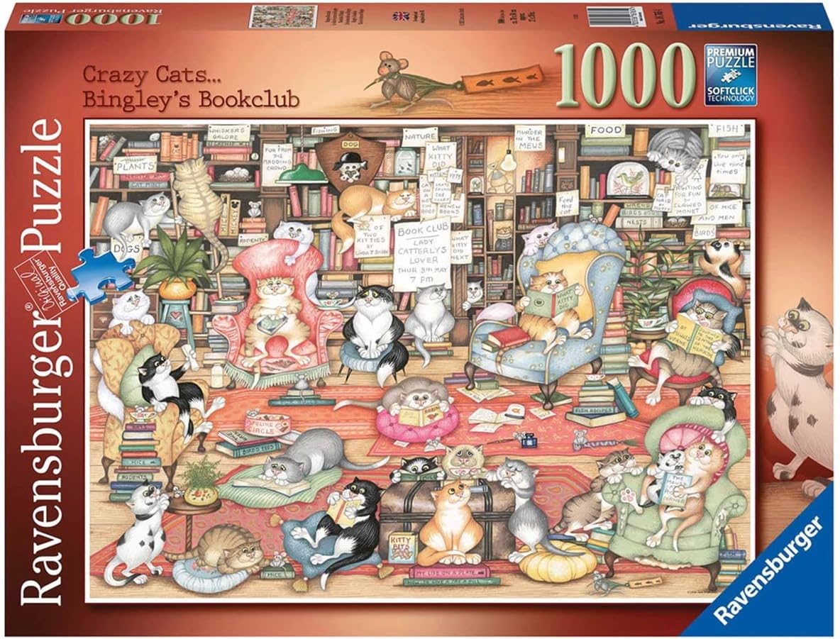 Ravensburger Crazy Cats Bingley’s Bookclub 1000 Piece Jigsaw Puzzle for Adults & Kids Age 12 Years Up