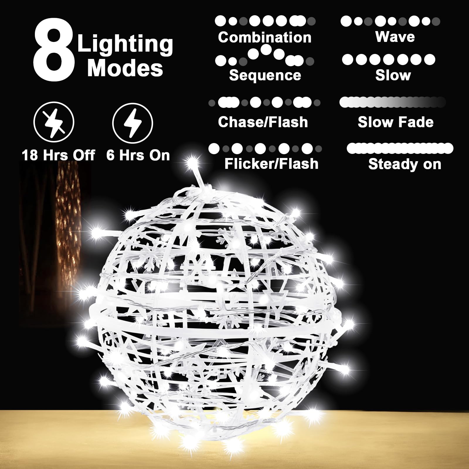 Likiyol Weihnachtskugeln 4 Stück 20,3 cm wasserdichte Lichterkette Außenbereich Stecker
