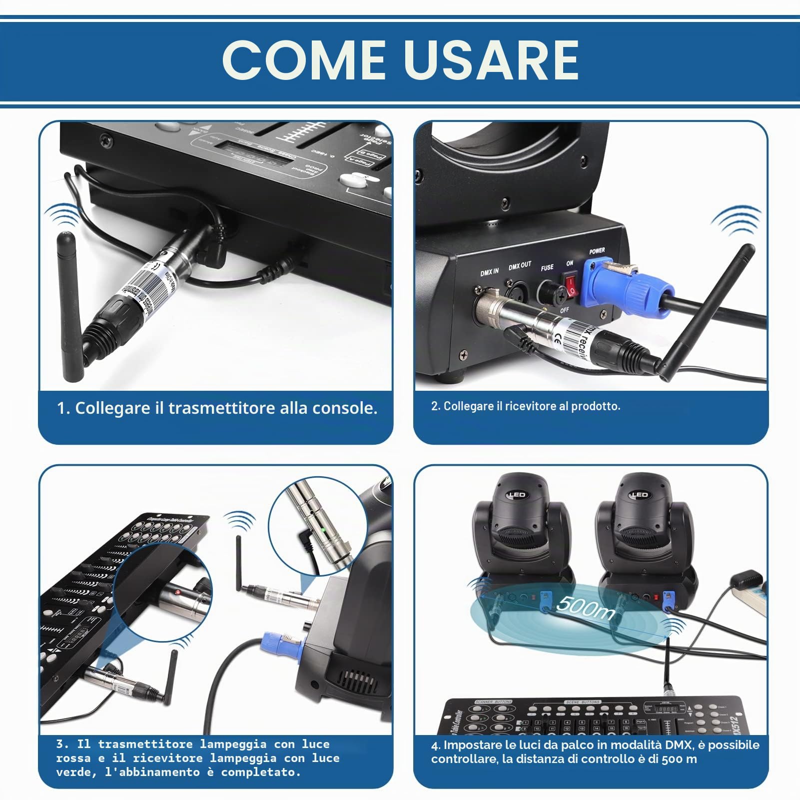 Controller Wireless D-MX, Trasmettitore Wireless DM-X512, Ricevitore, Illuminazione a LED, con Controller D-MX per Movimento Testa, Luce da Palcoscenico, Luce da Discoteca, Luce da Discoteca