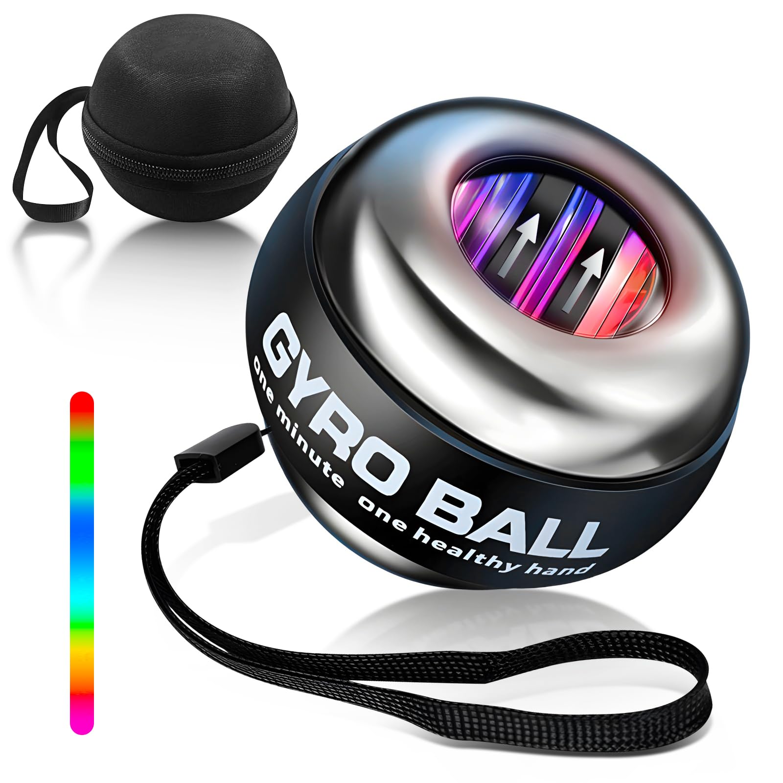 Gyroball,Handgelenktrainer-Ball,Handgelenkstärker,5-stufiger Widerstands/Lichtsteuerung,Gyroskopischer Unterarm-Trainer,Gyro-Ball zur Stärkung von Armen, Fingern,Handgelenkknochen und M