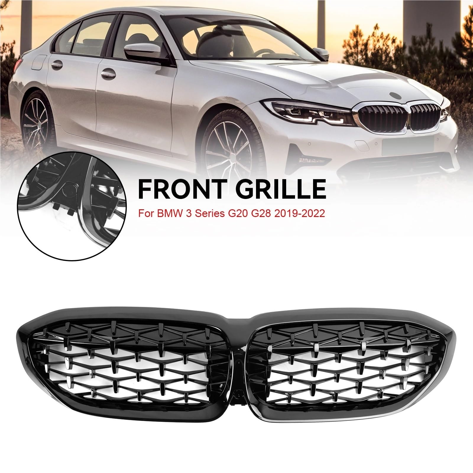 Czarna kratka nerkowa Grill 51138072085 Pasuje do BMW serii 3 G20 2019-2022 Osłona chłodnicy motocykla kratki samochodowej(G)