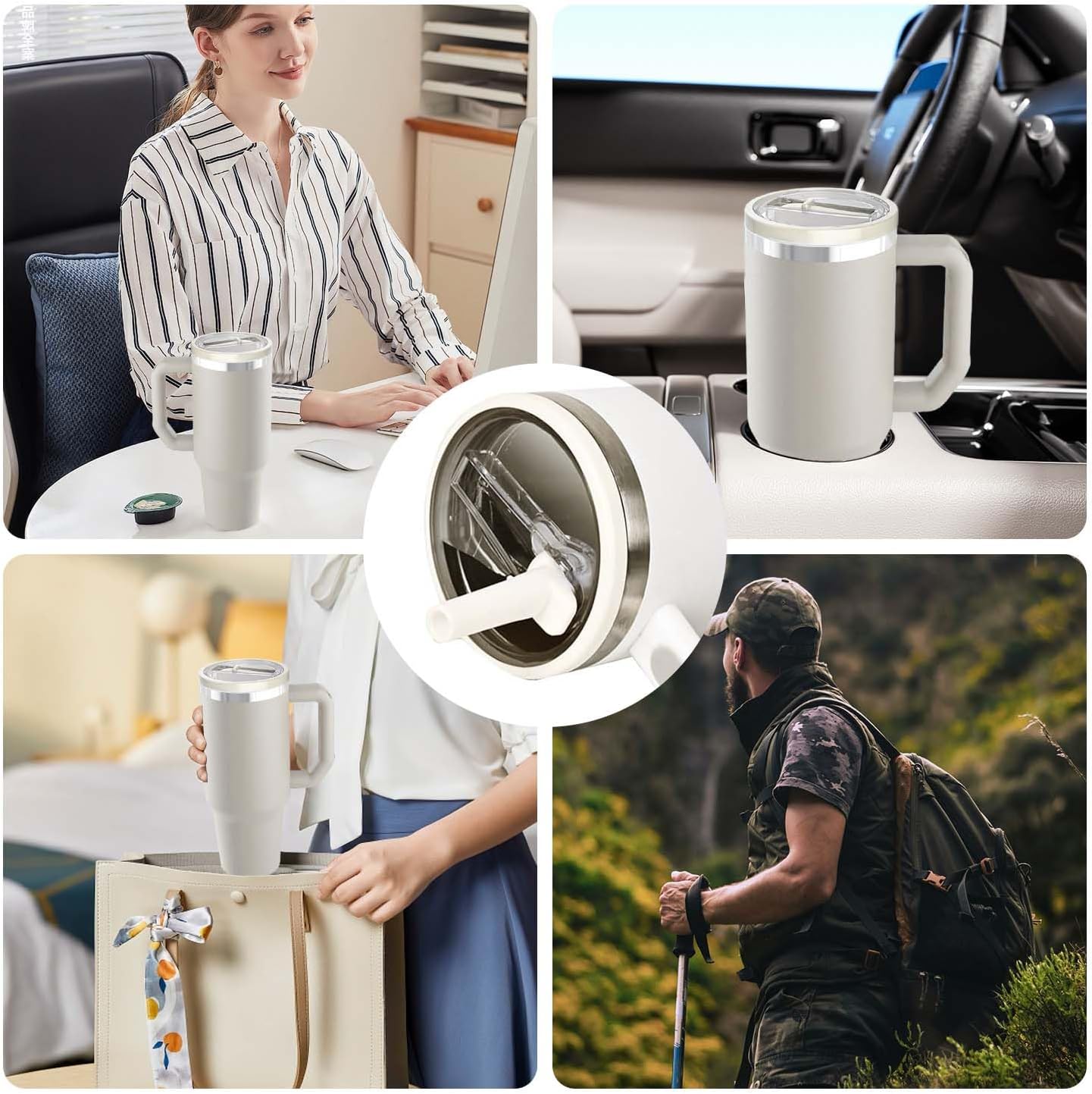 30 OZ Tumbler Lid Replacement Fit for Stanley Quencher, 2 Pack Leakproof Top Cover Spill Proof Flip Straw Lids Compatible with Stanley Cup Accessories, Cream - Image 7