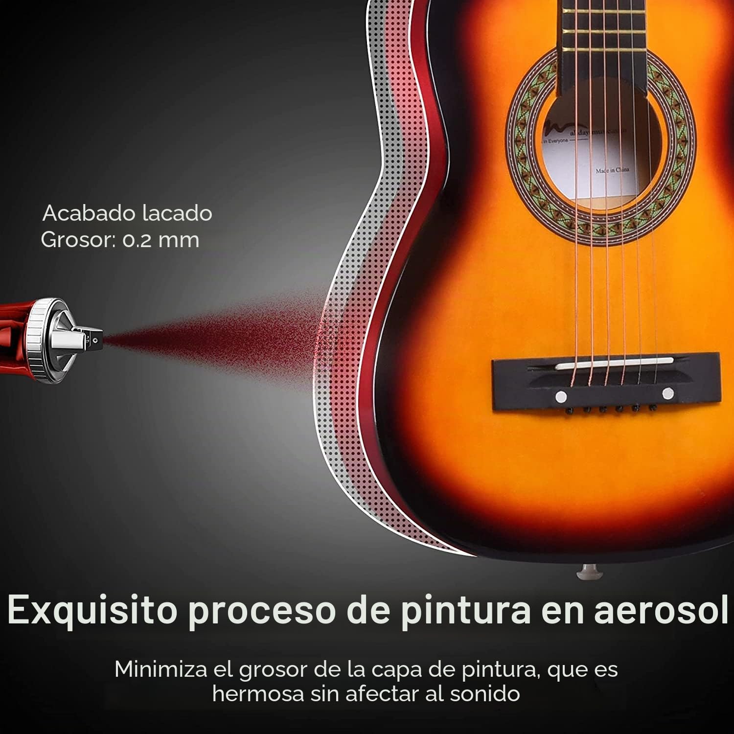 ADM Guitarra Infantil 1/4 Guitarra Clásica para Principiantes Niños con Afinador de Clip, Bolsa, Correa, Cuerdas Adicionales y Púas, Sunburst