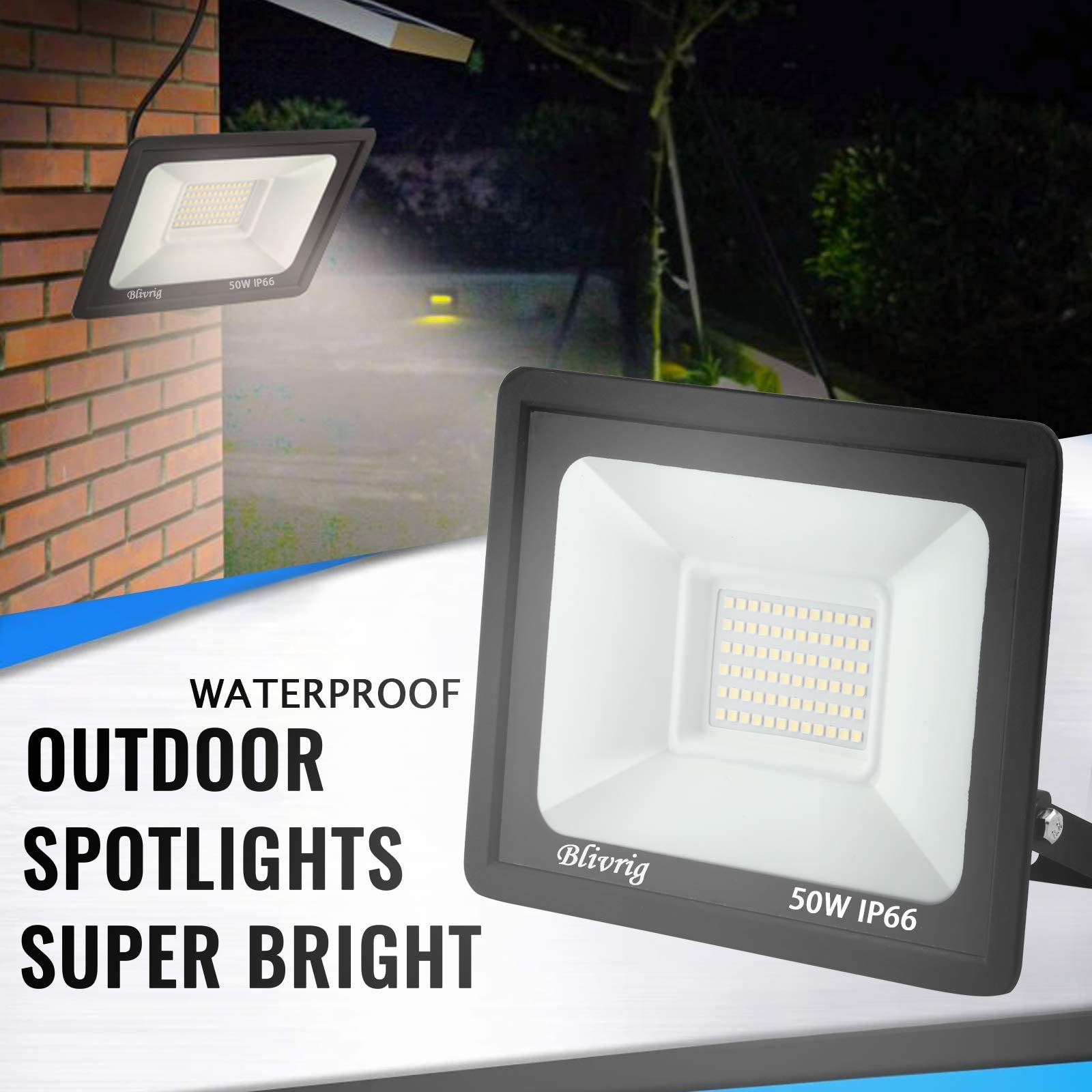 2PCS Foco LED Exterior 50W Blanco Cálido 3000K, 5000LM Focos, Lampara Pared, IP66 Impermeable, para Garaje, Patio, Terraza, Jardín