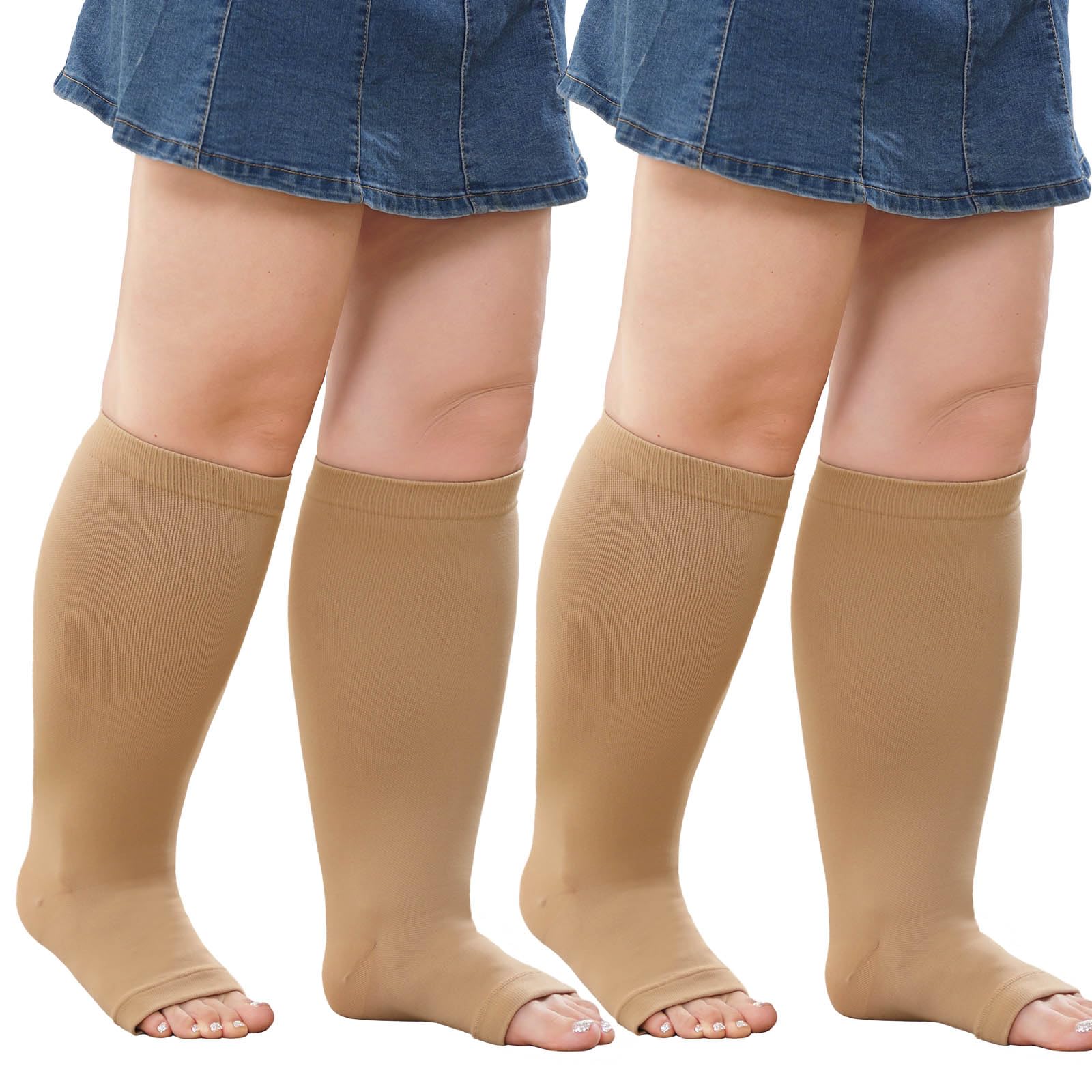 CaiDieNu Plus Size Open Toe Compression Socks Wide Calf for Women Men  20-30mmHg Toeless Sock Knee High Support Stockings for Travel Pregnancy  Nurse