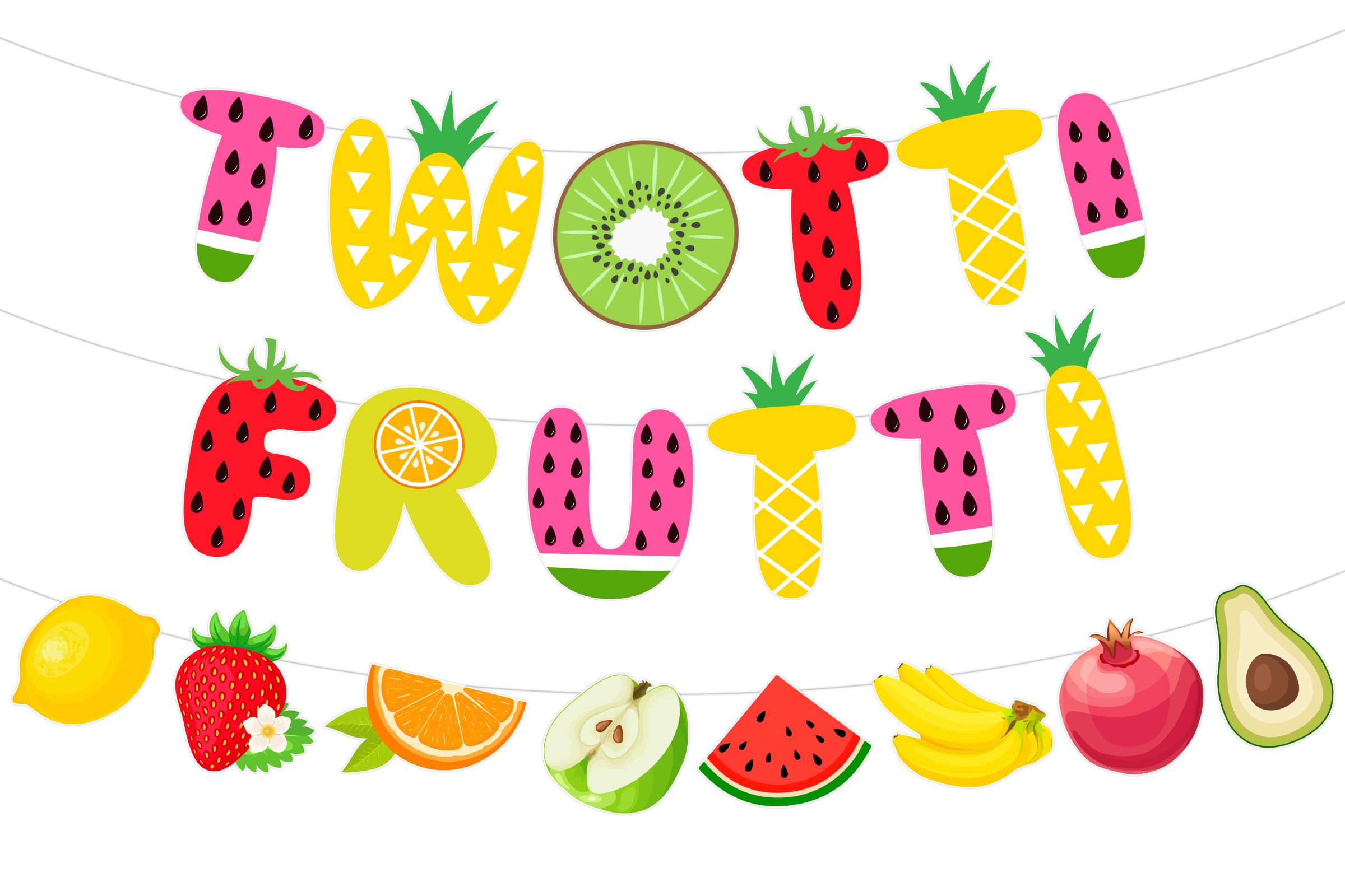 Twotti Frutti bannière anniversaire 2 ans pour fête d'été fruitée chic