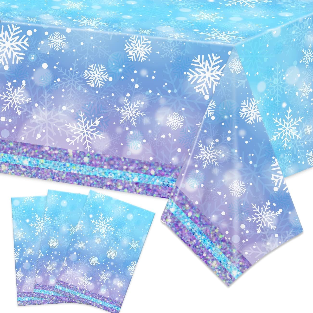 3 Pcs Snowflake Tablecloth, Disposable Table Decorations for Winter Frozen Wonderland, Christmas and Winter Wonderland Party (54 X 108 Inch)