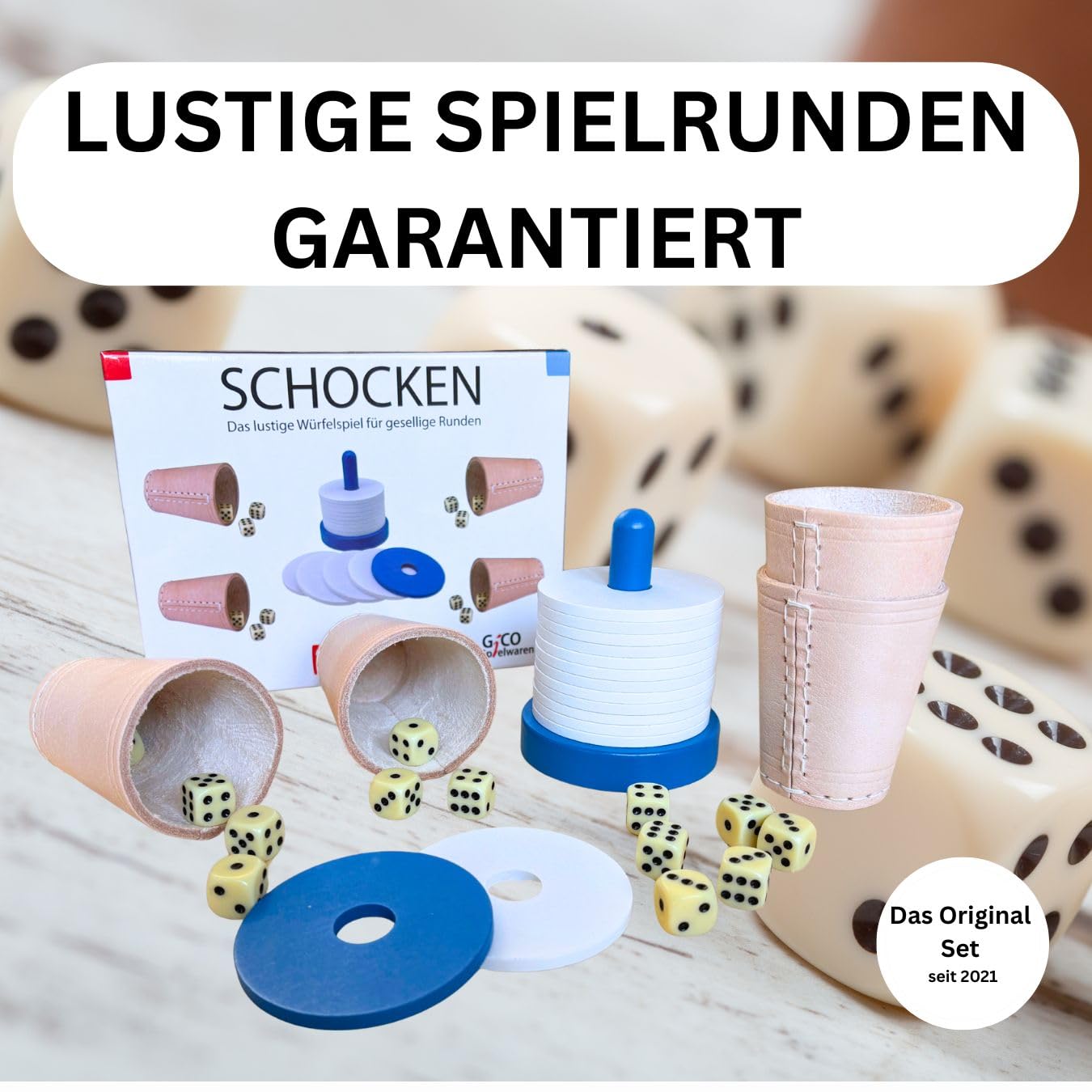 GICO Schocken Set - Komplett mit Schockbesteck, 4 Würfelbecher und 12 Würfeln - Jule Meiern Maxen Mörkeln - 7959