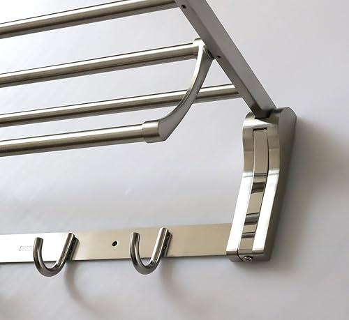 Miniatura 6 de Togu sus 304 5 estantes estante toallero de barra plegable con 5 ganchos, Heavy Duty toalla montado en la pared de acero inoxidable para cuarto de
