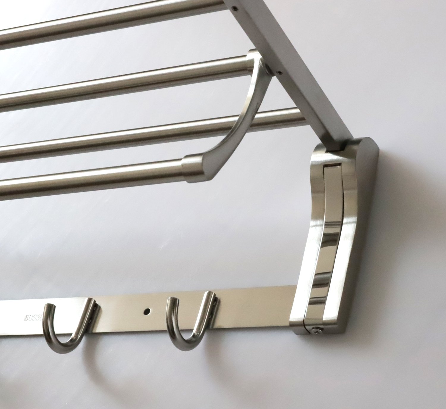 Togu sus 304 Acero inoxidable 5 estante plegable toallero de barra con 5 ganchos, Heavy Duty toalla estantes montado en la pared para baño, aseo, acabado en acero inoxidable cepillado