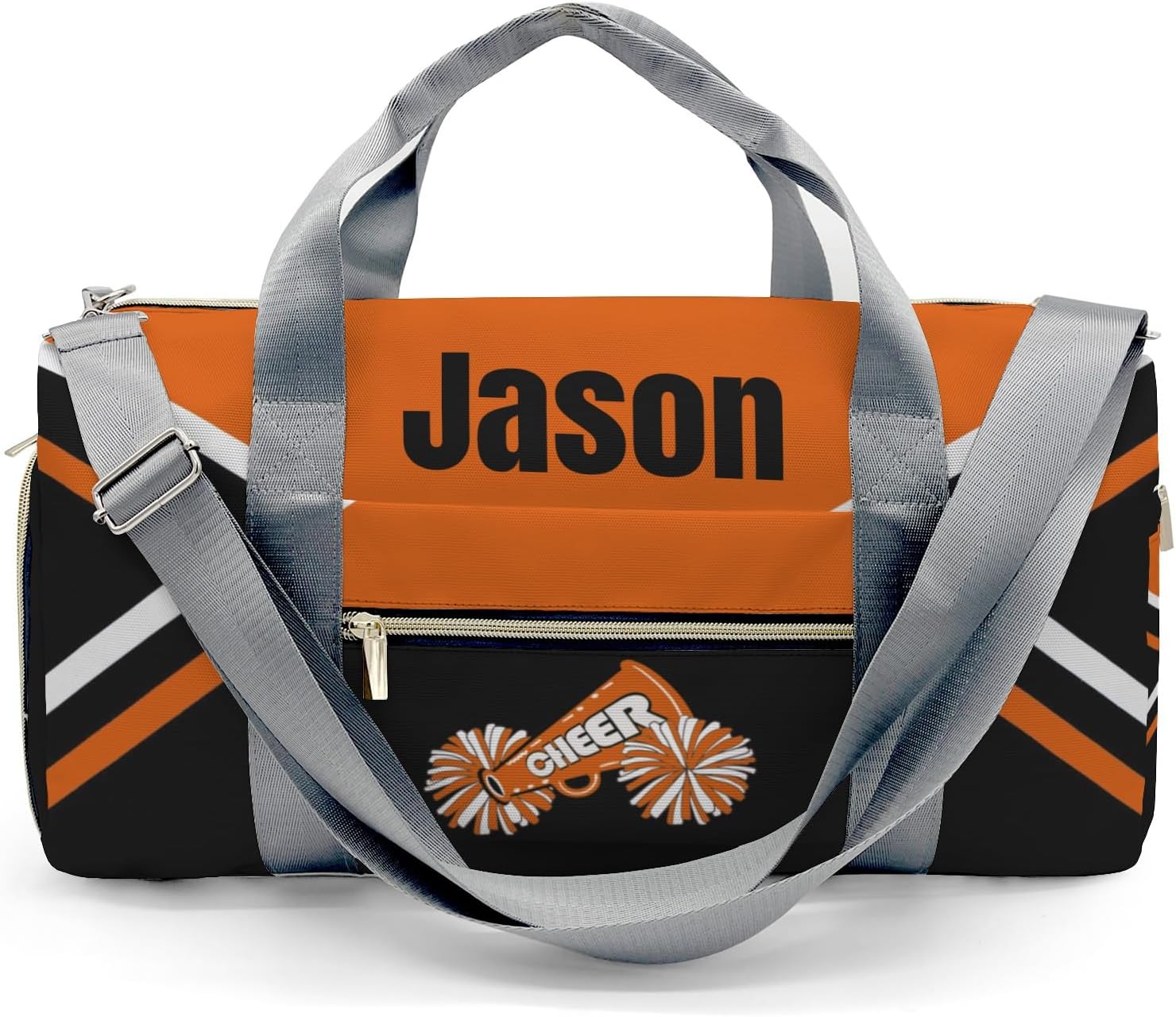 Personalized Cheer Cheerleader Duffel Bags,Custom Waterproof Gym Travel Duffel Bag with Trolley Sleeve Duffel Bags for Men Women,Orange Sports Travel Bag with Shoe Compartments Shoulder bag