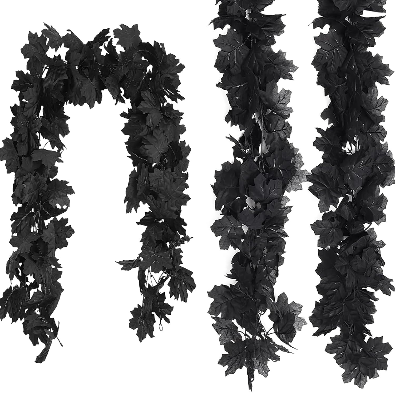 3 PCS Black Garland Halloween Maple Floral Garlands Fall Hanging Artificial Black Maple Leaf Vine for Halloween Thanksgiving Home Party Deco (6.56Ft)