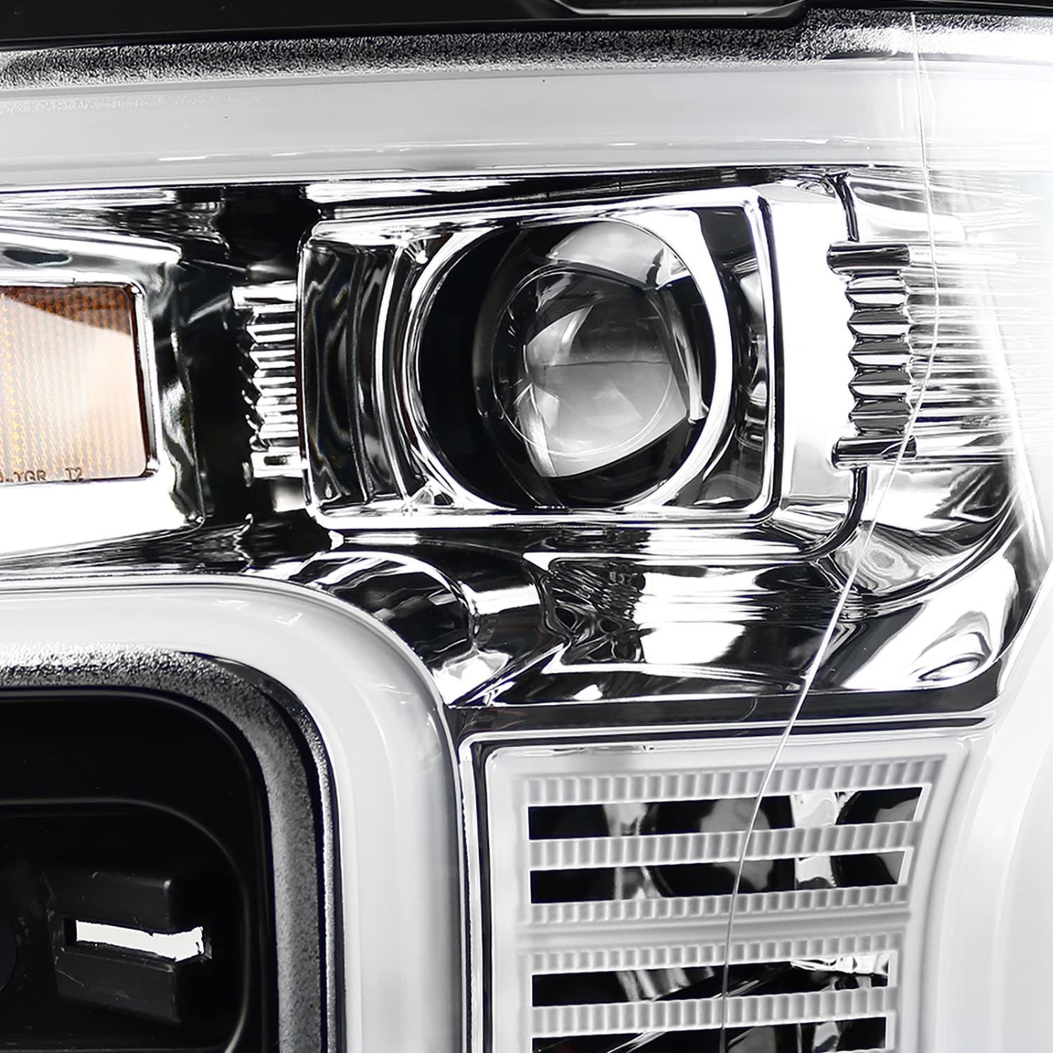 SPEC-D TUNING Chrome Projector Headlights + LED Bar Compatible with 2015-2017 Ford F150, Left + Right Pair Headlamps Assembly