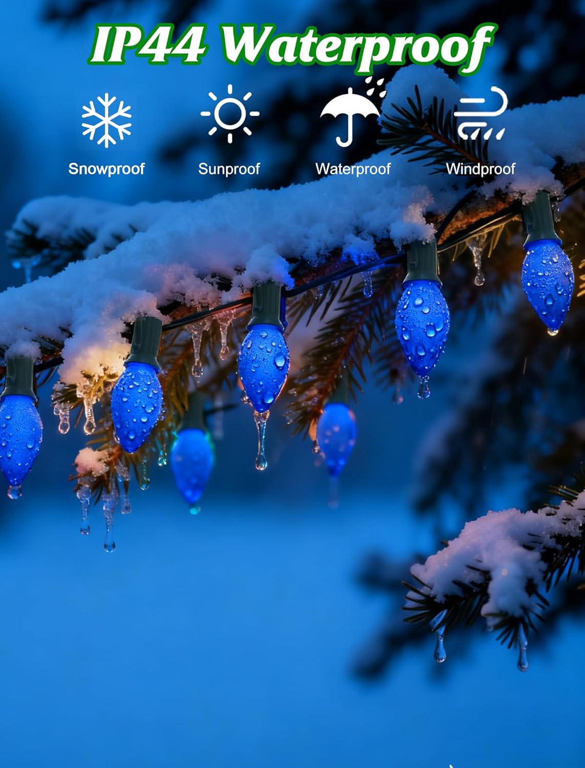 C7 LED Christmas Light Bulbs, 25 Pack Blue Replacement Bulbs, Shatterproof Blue LED Light Bulbs for C7 Christmas String Lights, E12 Candelabra Base, 0.6 Watts