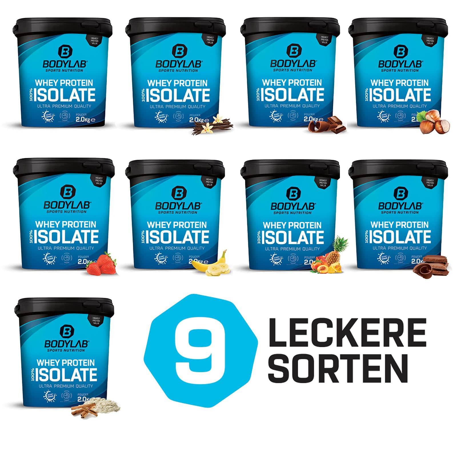 Whey Protein Isolate 2kg Erdbeer Bodylab24, Eiweißpulver aus Whey Isolat, Whey Protein-Pulver kann den Muskelaufbau unterstützen, konzentriertes Iso-Whey-Protein frei von Aspartam