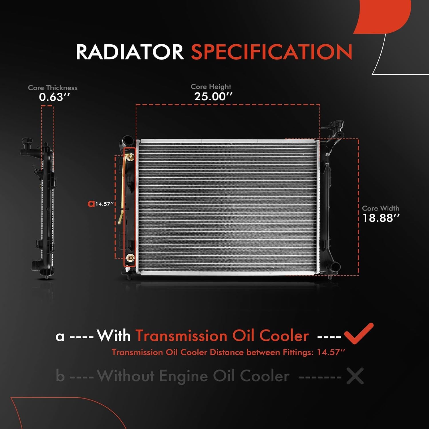 A-Premium Engine Coolant Radiator Assembly with Transmission Oil Cooler Compatible with Kia Optima 2016 2017 2018 2019 2020 L4 2.4L, Automatic Transmission, Replace# 25310C1100, 25310C1150