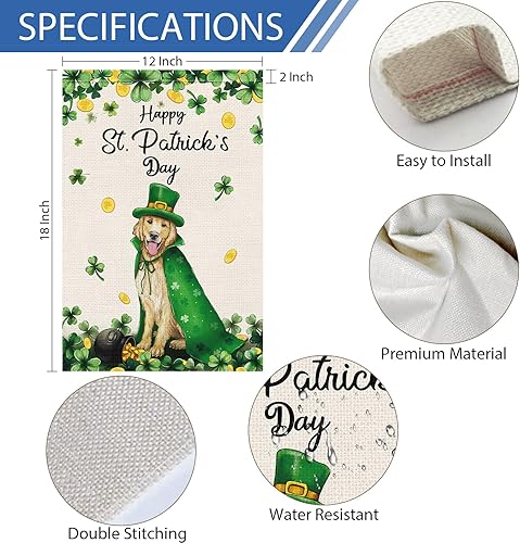Miniatura 4 de Heyfibro Bandera de jardín del Día de San Patricio de 12 x 18 pulgadas, arpillera de doble cara, banderas de jardín de perro Golden Retriever de la