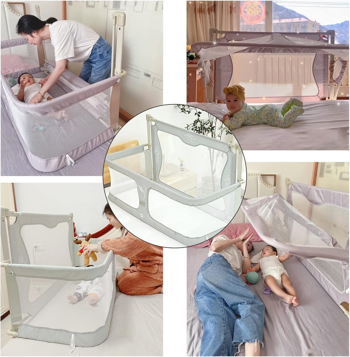 VALAJOGI 3-in-1 Baby Sleeping Bed|50" Baby Bassinet Bedside Sleeper|Co-Sleeper Crib with Breathable Mesh Window,Washable Liner,Easy Assembly|Portable Baby Cot-Multicolor (120x50cm) 3