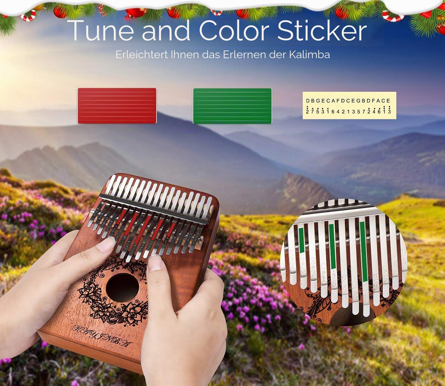 Kalimba Daumenklavier mit 17 Tasten, Mahagoni, tragbar, Mbira Sanza, Musikliebhaber, Geschenk für Kinder, Anfänger, mit Stimmhammer, Klaviertasche, Lernanleitung (natürlich)