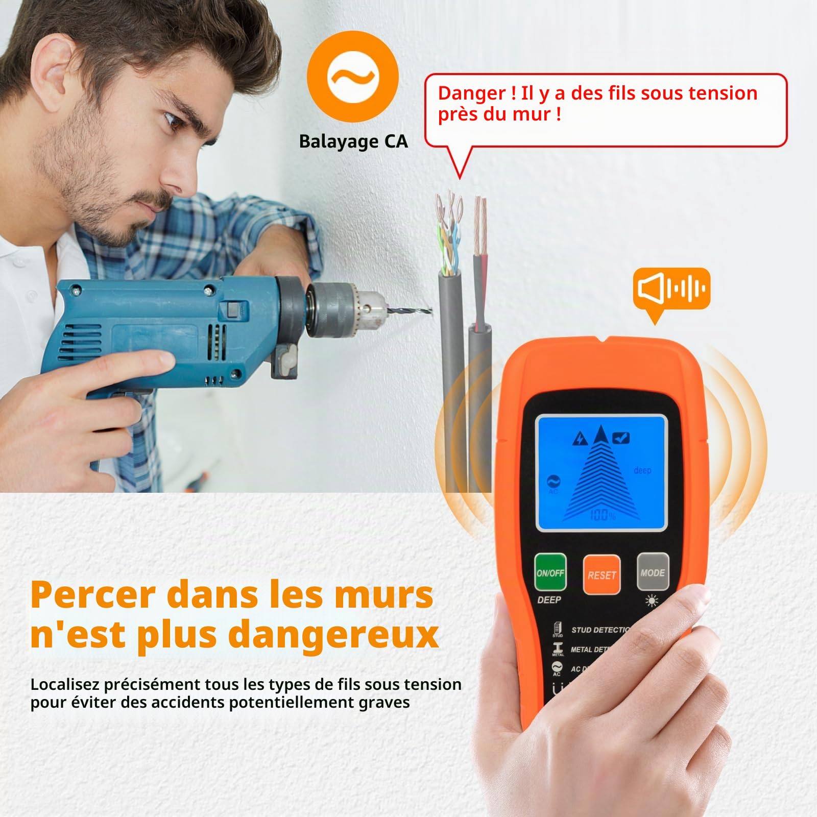 Détecteur De Tubes Et Câbles, Détecteur Numérique De Fils Et Métaux Avec Affichage Lcd, Détecteur De Fil En Courant Alternatif, Poutrelles En Bois, Tuyaux, Clous Et Niveau à Bulle, Capteur (orange)