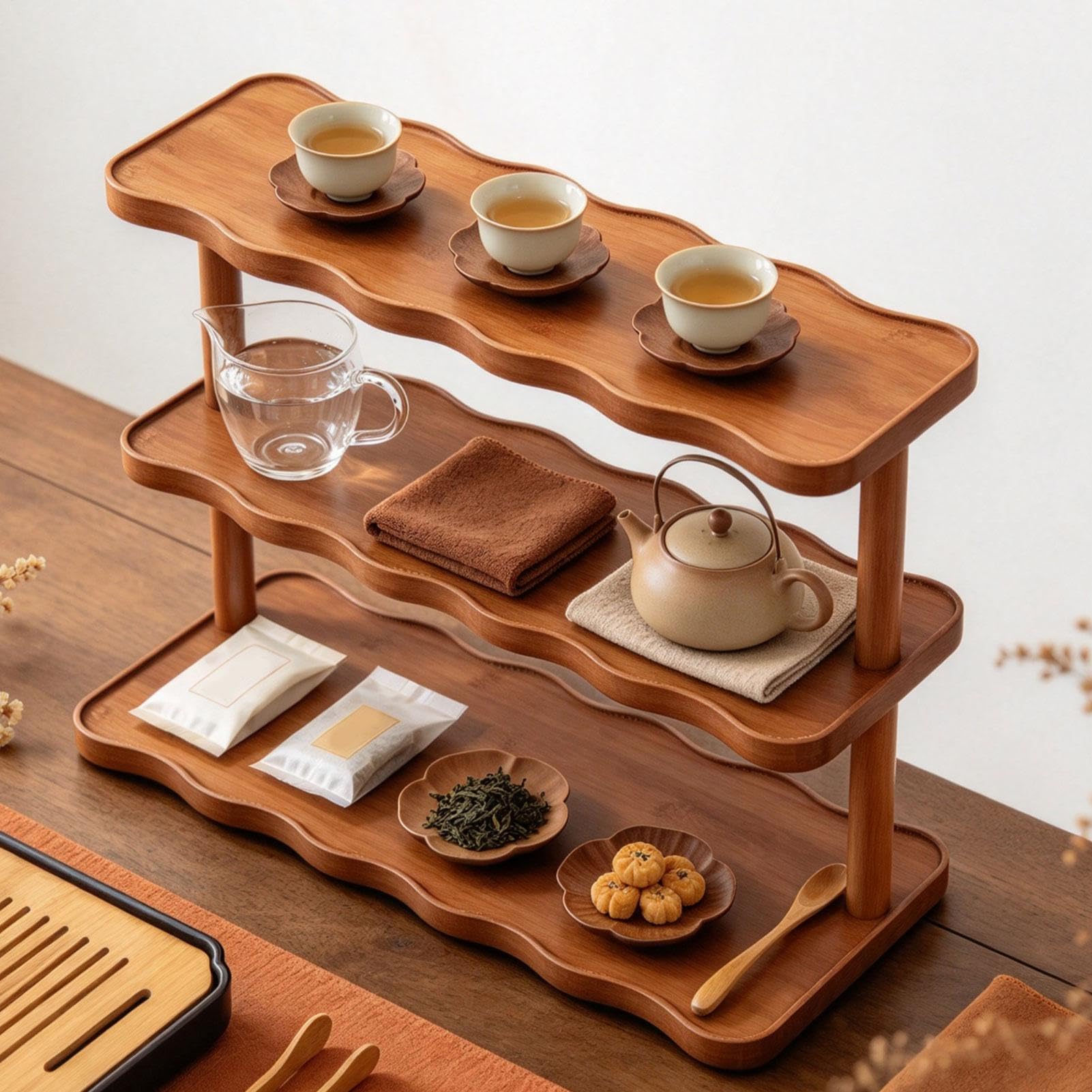 Generisch Étagère à tasses à café - Étagère de bureau multifonction en bois