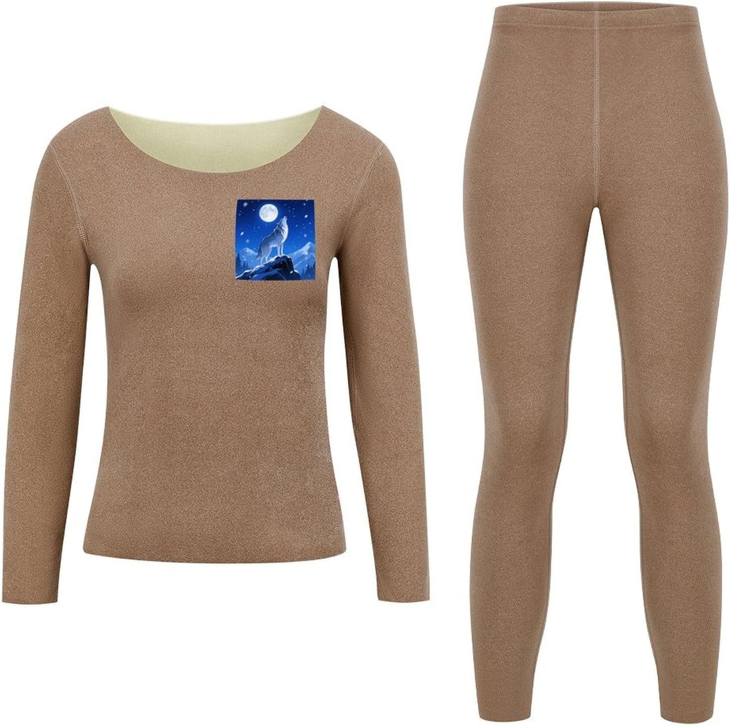 Women's Wolf Thermal Underwear Set Soft Long Johns Base Layer Top & Bottom for Cold Weather