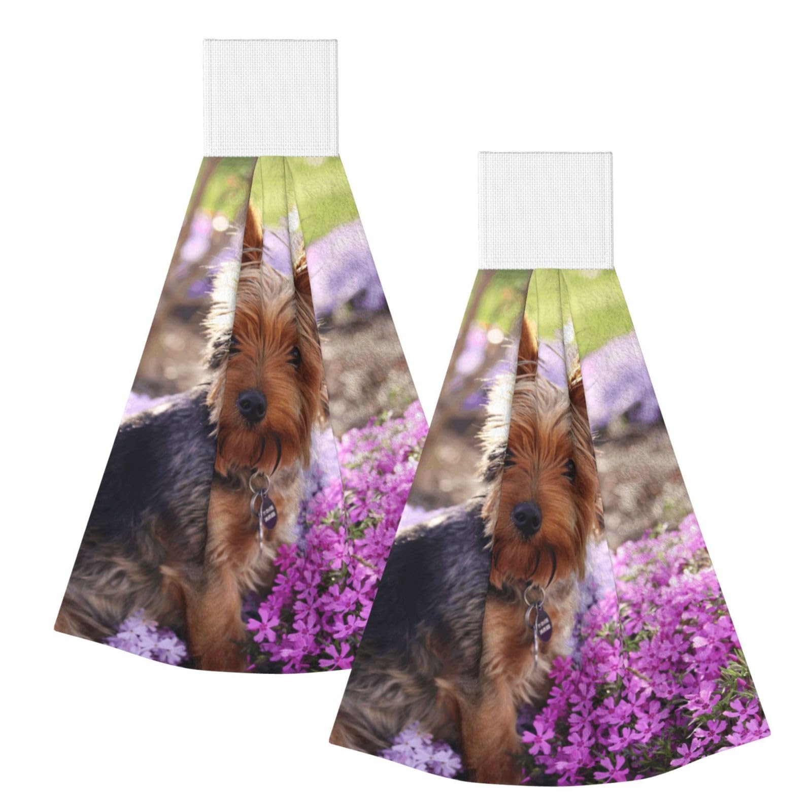 DOPKLNA Yorkshire Terrier Dog, 2 Pcs Hanging Coral Fiber Hand Towels for Bathroom, Absorbent Kitchen Towels
