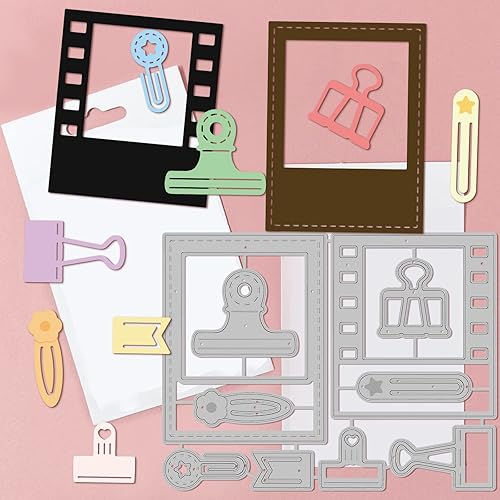 Miniatura 3 de GLOBLELAND Troqueles de corte de tema clásico retro, marco de fotos, troqueles de corte de tarjetas, marco de película, clip de papel, plantilla de