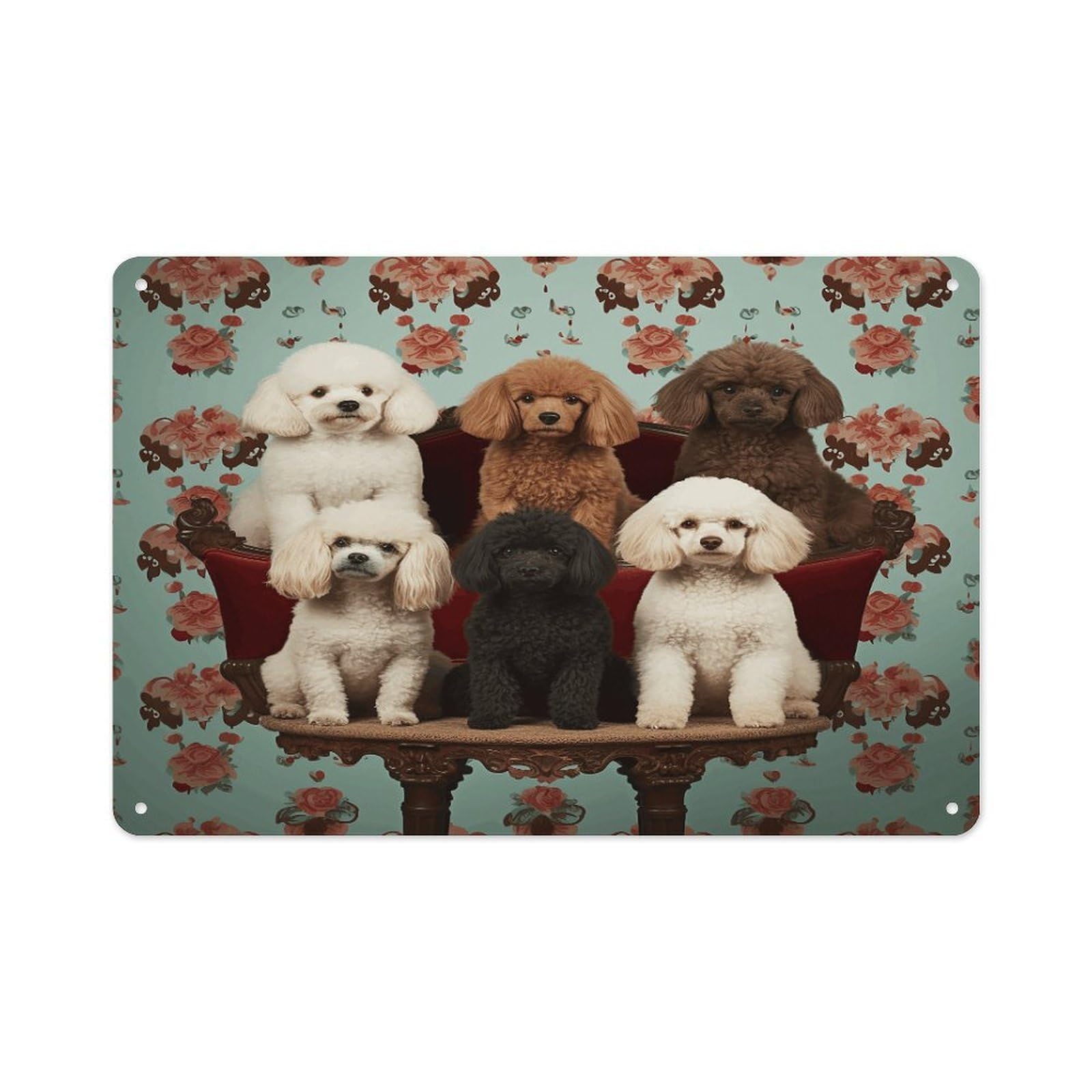 VstaDank Metal Aluminum Poodles Dogs Sign Wall Decor Vintage Metal Sign Plaque Boho Wall Hanging Decor Sublimation Picture Panel Personalized Plaque Poster 8x12in