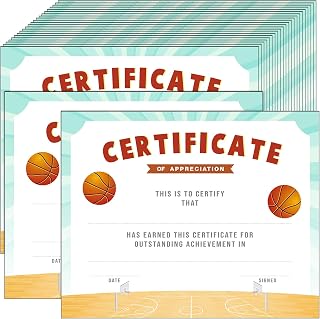 36 Pieces Sports Achievement Award Certificates of Appreciation Sport Certificates for Employee Teacher, 9.84 x 7.87 Inches(Basketball)