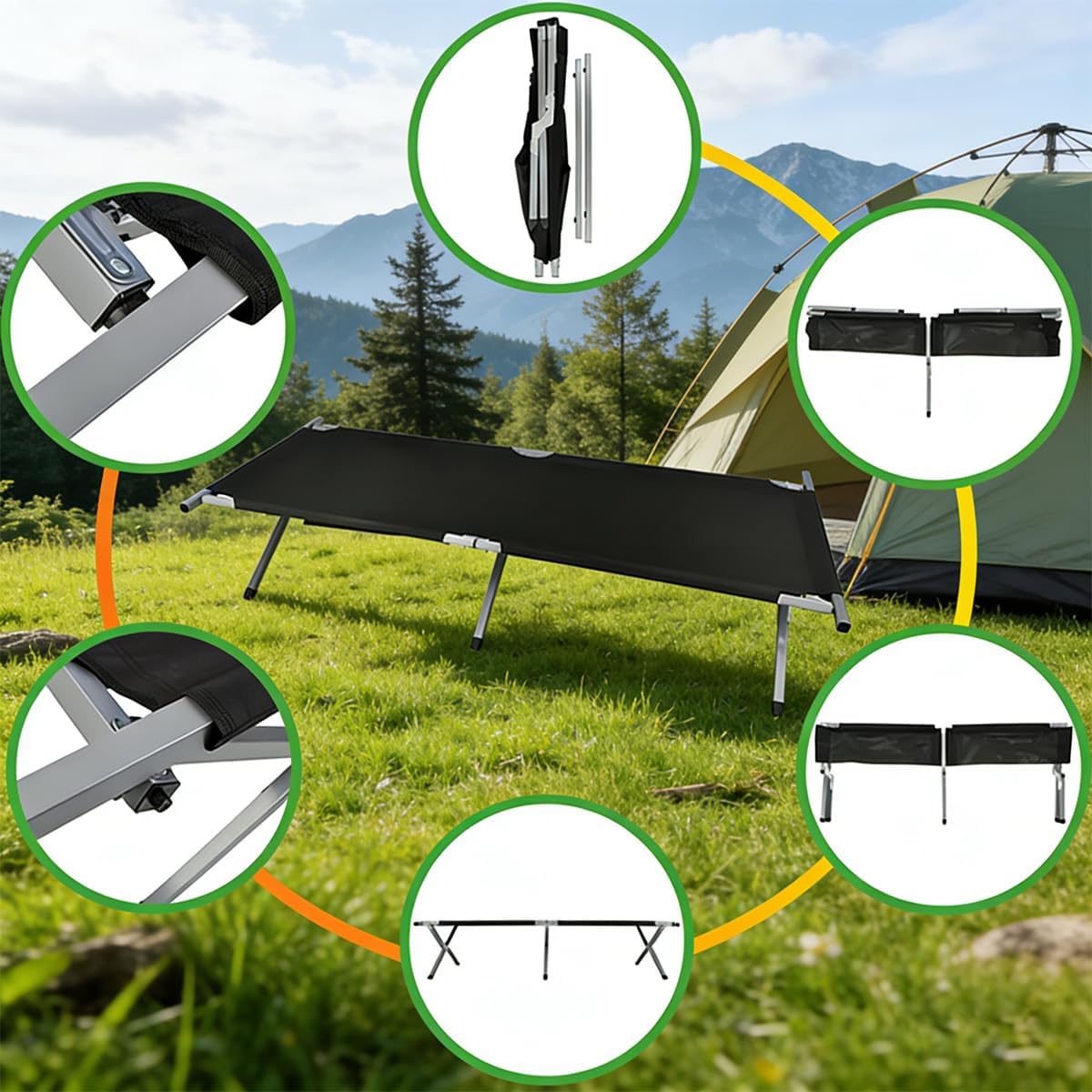 Portable Camping Cot,Folding Camping Cot for Sleeping,for Camping, Hiking, Travel, Truck, Beach, Office Nap (Black)