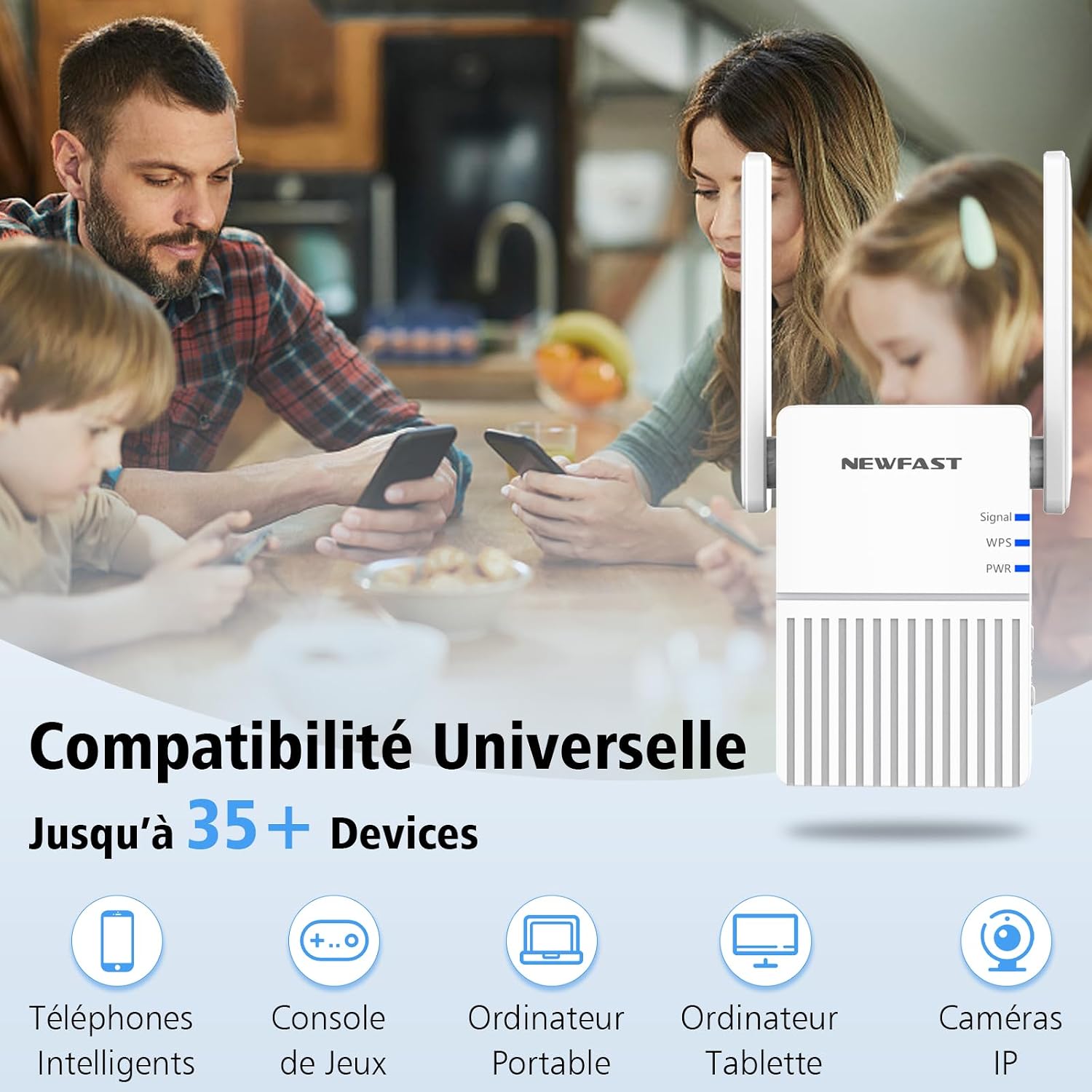 NEWFAST NF-RE515 WiFi Repeater universal compatibility with 35+ devices