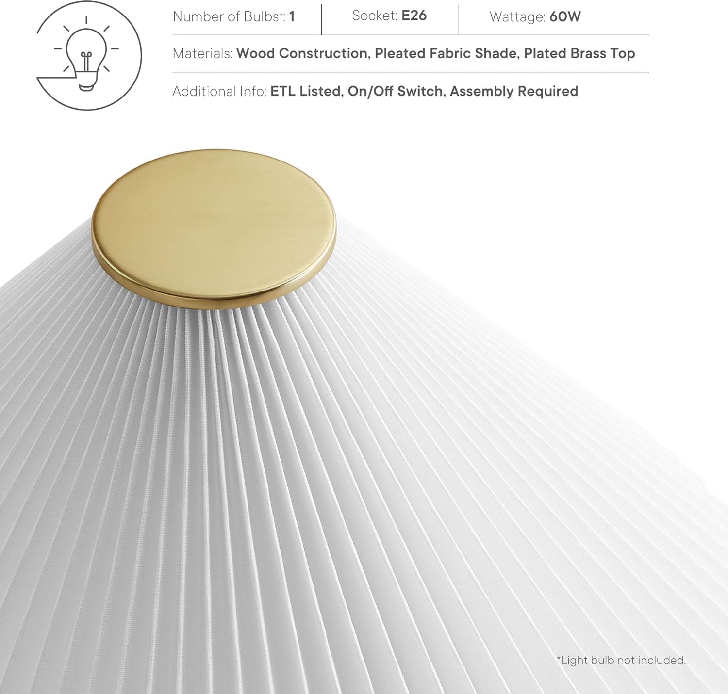 Modway Jessica Pleated Table Lamp in Walnut