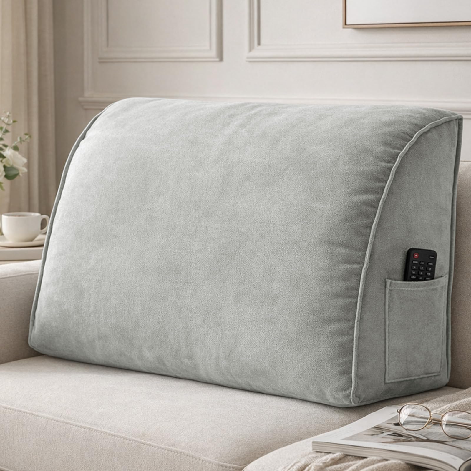 Aocase Extra Thick Sofa Back Cushion Wedge Pillow, Reading Pillow With Pocket Couch Back Cushion Decorative Throw Pillows, For Bed Tatami Sofa Cushion Back Support,Smoky Gray,70×35×20cm