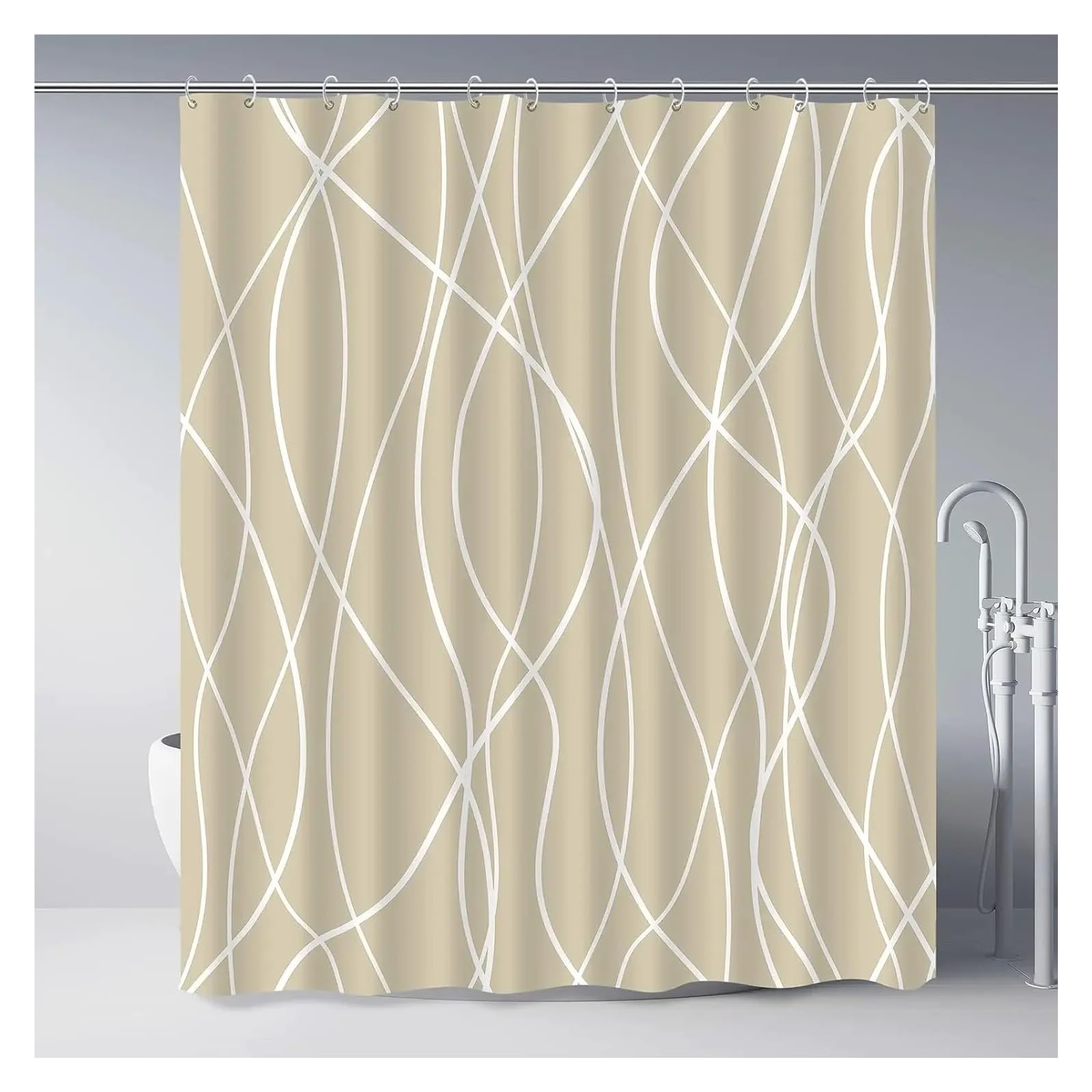 Tenda Doccia Tende da doccia moderna in tessuto ondulato a righe bianche e nere, a righe sfumate, Tende da doccia decorativa for il bagno.(82SH,200x180cm-78x70in)