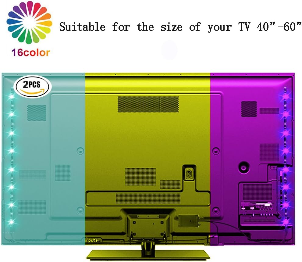 Bias Lighting TV Backlight for HDTV LED Strips Led Lights with Remote Control, 2 RGB LED Strip Home Multi Color RGB LED Neon Accent TV Lighting for Flat Screen TV Accessories, Desktop PC
