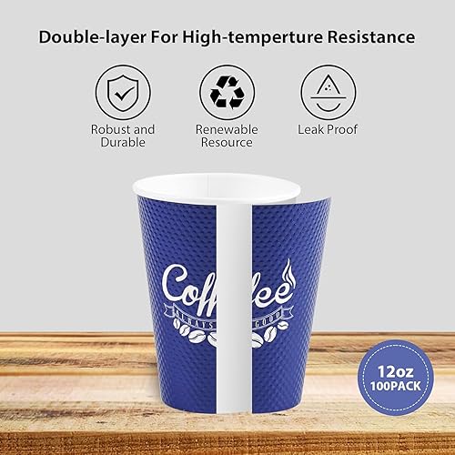 Miniatura 10 de Tamone Paquete de 100 tazas de café de papel de 12 onzas, tazas de café desechables con tapas, tazas de bebida fríacaliente para café, agua, jugo o