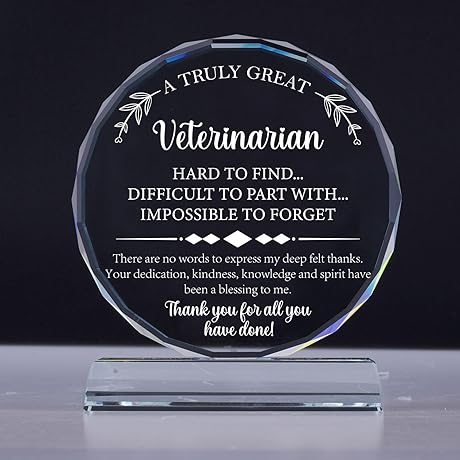 Best Animal Doctor Appreciation Gifts for Veterinarians, Engraved Crystal Plaque for Retirement, Christmas
