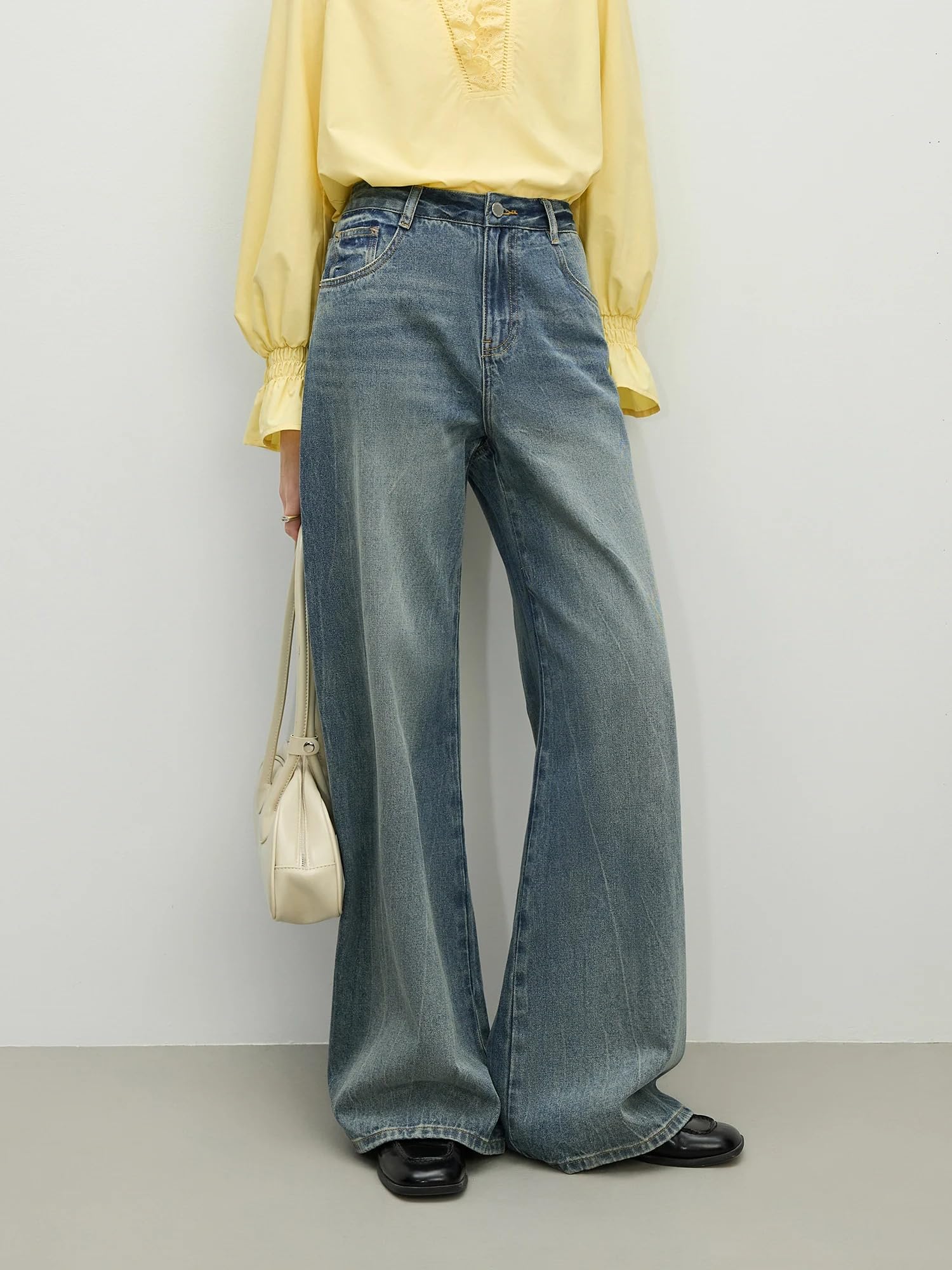 Pantalones Vaqueros para Mujer Otoño Estilo Retro Rectos Tiro Alto Pierna Ancha Primavera Jeans para Mujeres
