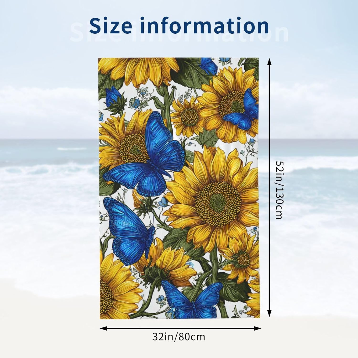 Begarm Sunflower Butterfly Beach Towel,Floral Butterfly Sand Free Microfiber Towel,Oversized Lightweight Quick Dry Absorbent Swim Pool Towel,Travel Beach Blanket for Women Girls Nature Lovers