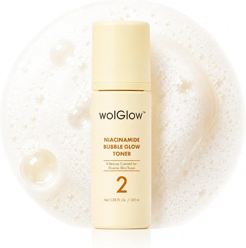 Tônico facial em espuma WOLGLOW com niacinamida, vitamina C e hialuronato de sódio